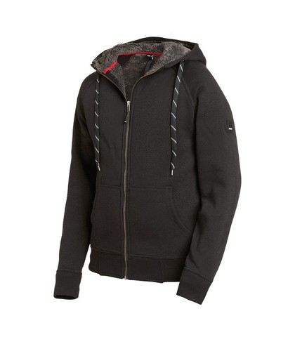 JÖRG Sweater-Jacke mit Kapuze und Webpelz, schwarz